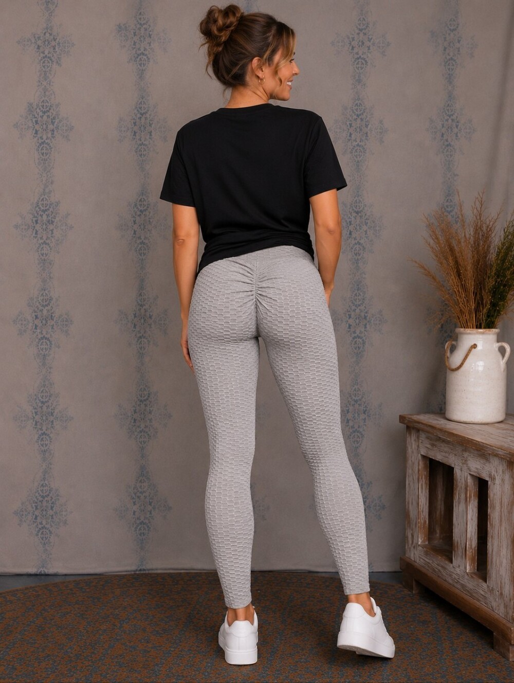 Textured High-Waist Leggings in Light Gray - Picture 2 of 6
